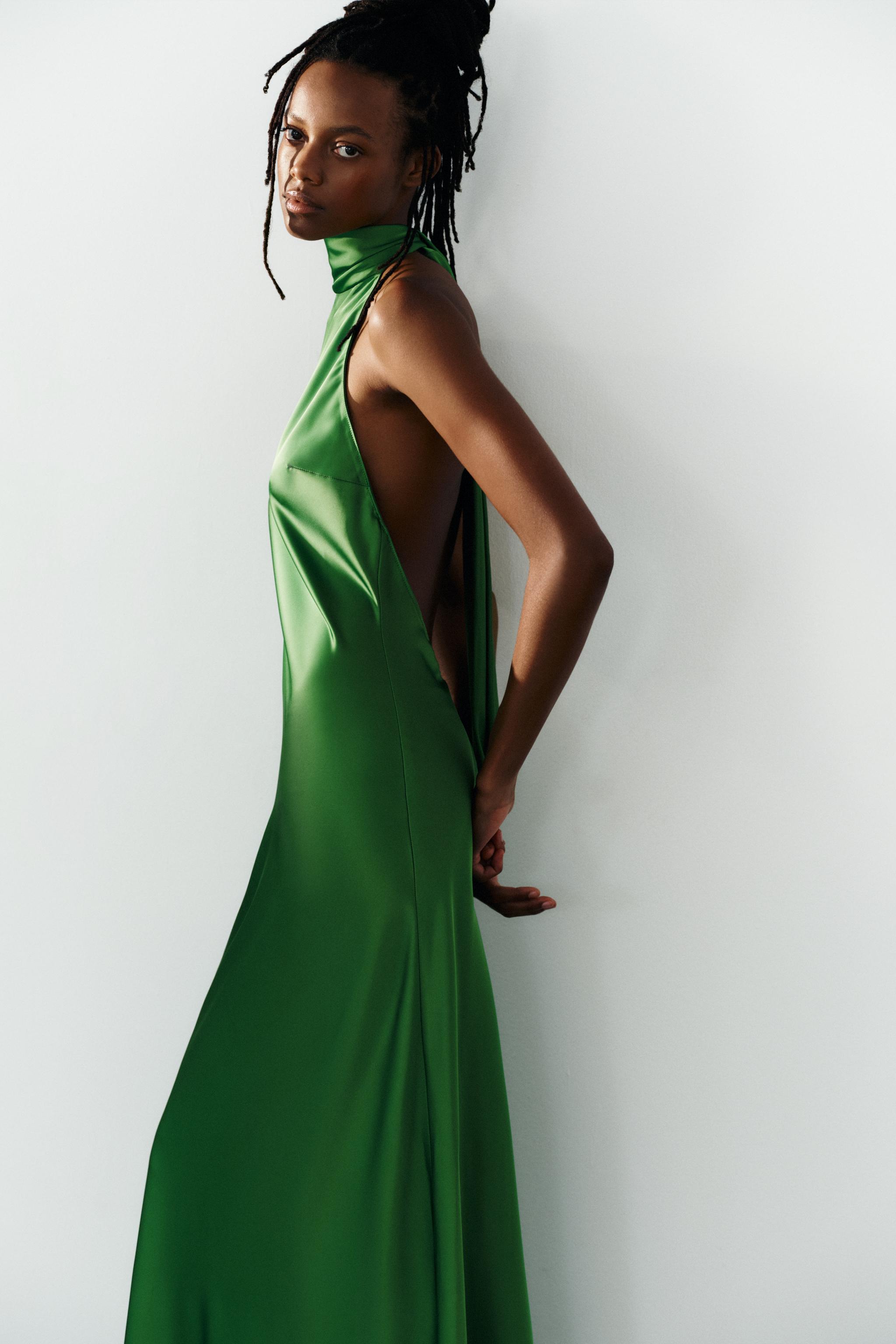 SATIN TIE-DETAIL MAXI DRESS